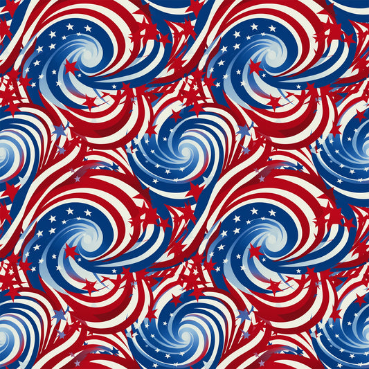 USA Flag Swirls Pattern 6 Quilting Cotton Fabric