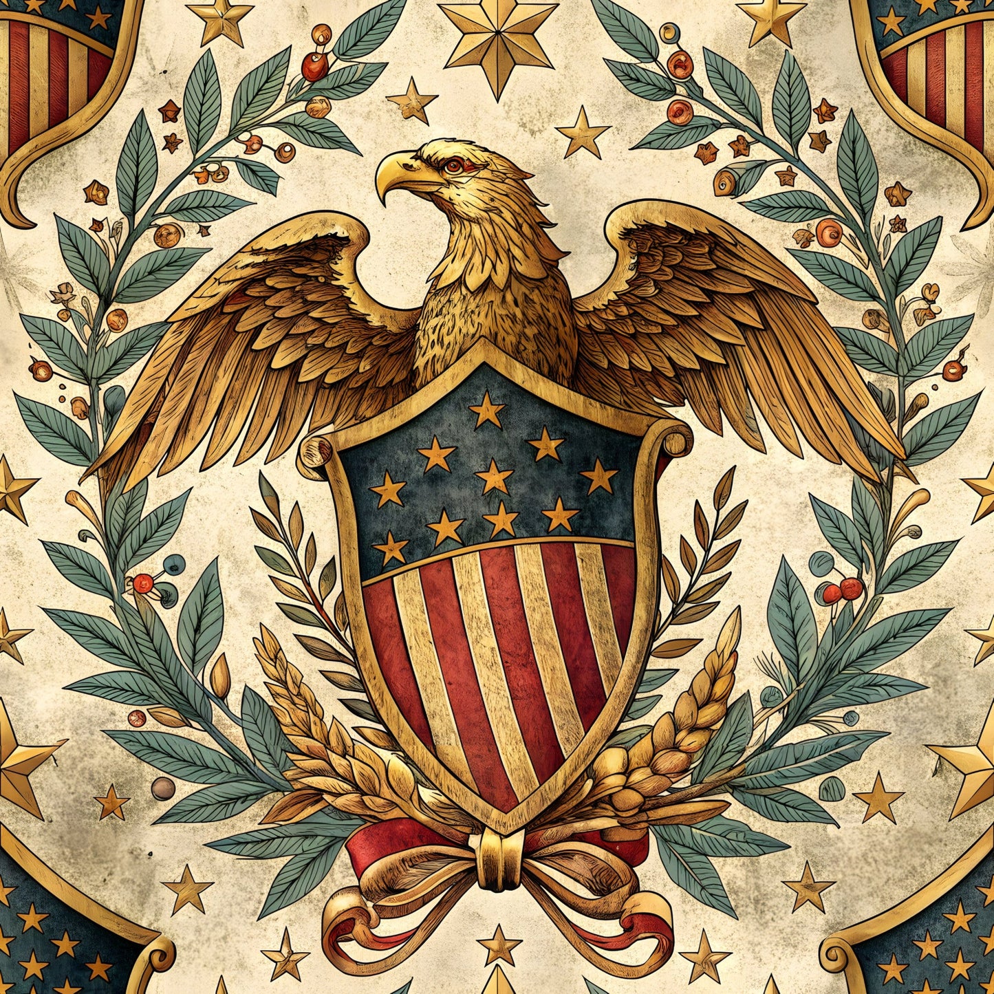 USA Heritage Emblems Pattern 4 Quilting Cotton Fabric
