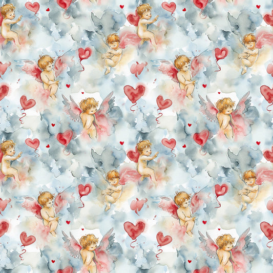 Valentines Cupids Pattern 2 Quilting Cotton Fabric