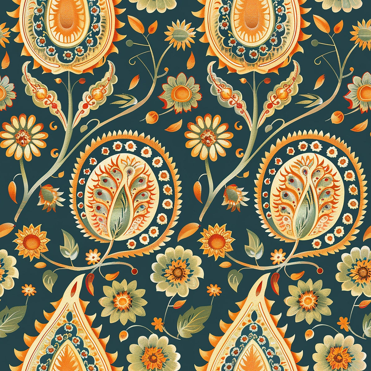 Gilded Boteh Blooms Pattern 2 Minky Fabric
