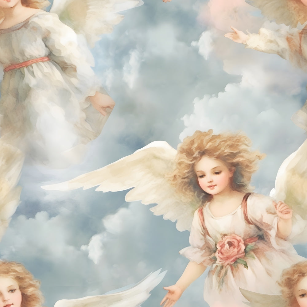 Vintage Angels in Heavenly Skies Pattern 13 Quilting Cotton Fabric
