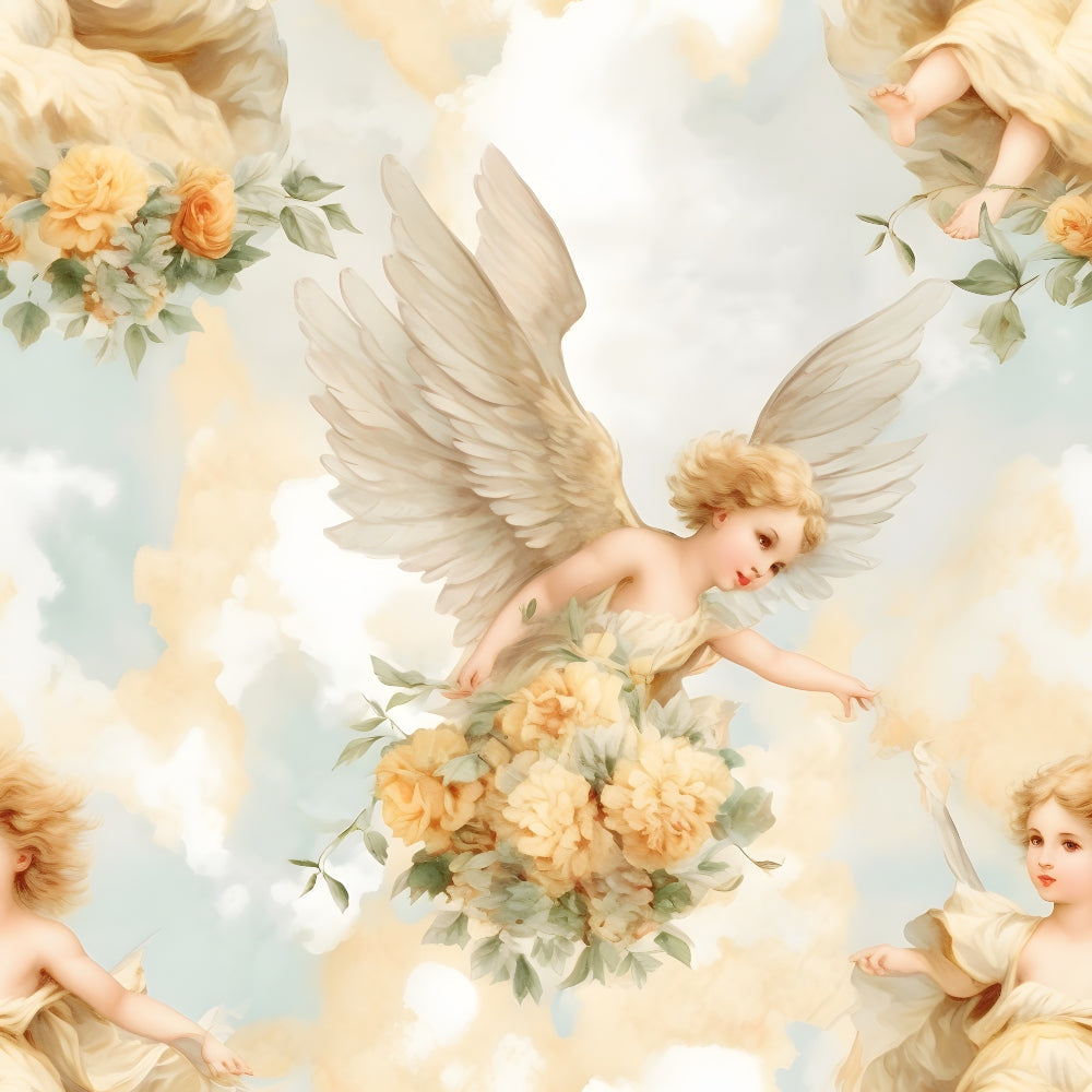 Vintage Angels in Heavenly Skies Pattern 17 Quilting Cotton Fabric