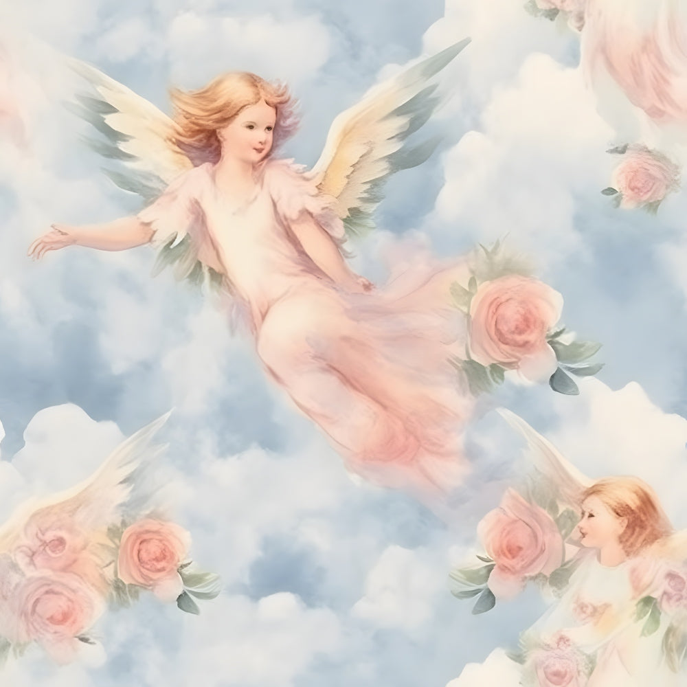 Vintage Angels in Heavenly Skies Pattern 1 Quilting Cotton Fabric