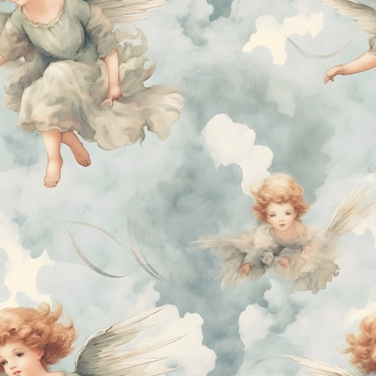 Vintage Angels in Heavenly Skies Pattern 3 Quilting Cotton Fabric