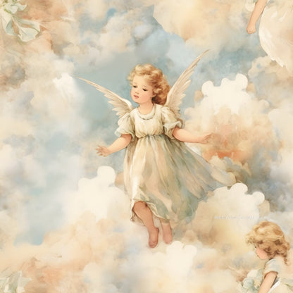 Vintage Angels in Heavenly Skies Pattern 4 Quilting Cotton Fabric