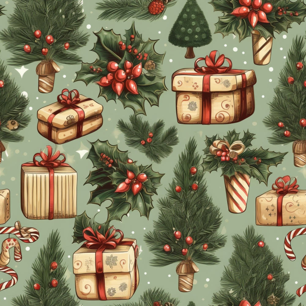 Vintage Christmas Pattern 5 Quilting Cotton Fabric