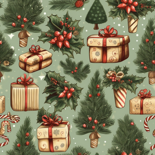 Vintage Christmas Pattern 5 Quilting Cotton Fabric