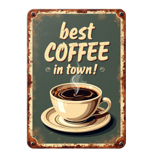 Vintage Coffee Signs Fabric Panel 1 featuring a retro-style coffee cup with "best COFFEE in town!" text on aged background.