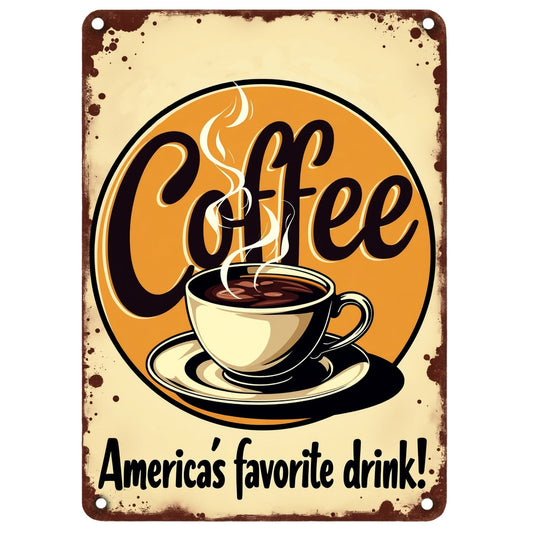 Vintage Coffee Signs Fabric Panel 5 featuring a retro coffee cup with steam and text "America's favorite drink" on a fabric panel.