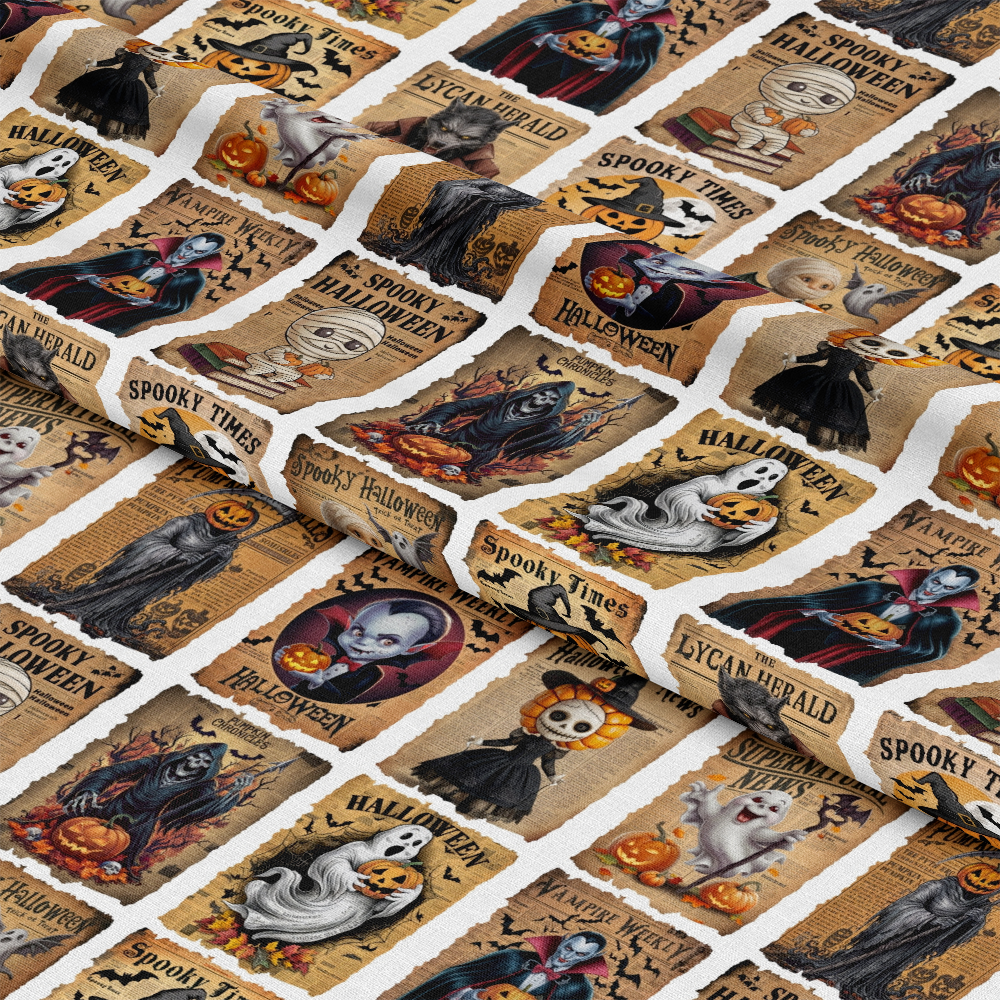 Vintage Halloween Newspaper Quilting Cotton Fabric