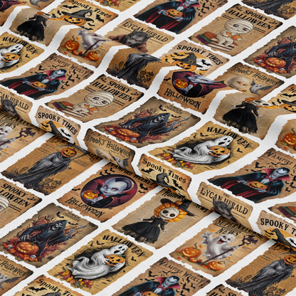 Vintage Halloween Newspaper Quilting Cotton Fabric