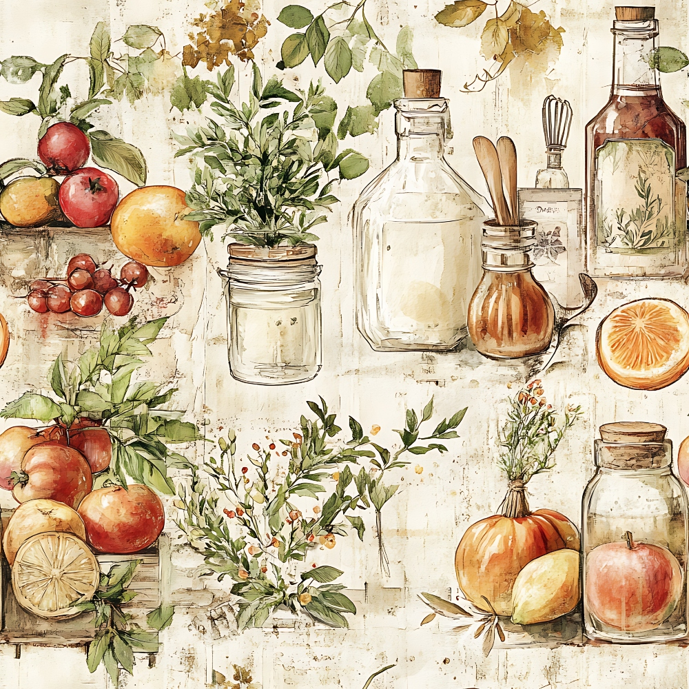 Vintage Kitchen Ingredients Pattern 1 Quilting Cotton Fabric