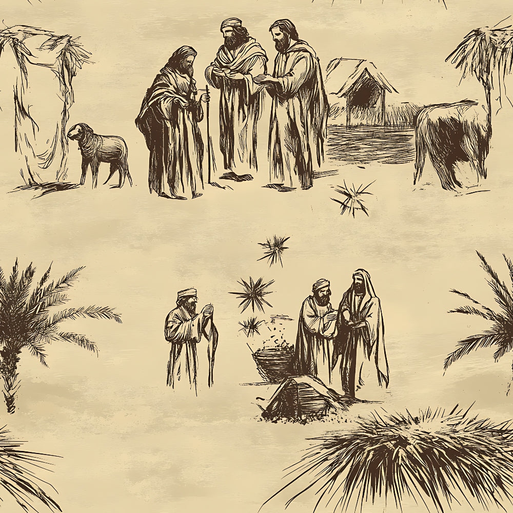 Vintage Nativity Scenes Pattern 1 Quilting Cotton Fabric