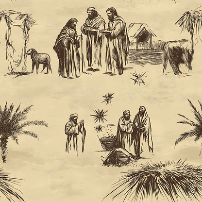 Vintage Nativity Scenes Pattern 1 Quilting Cotton Fabric