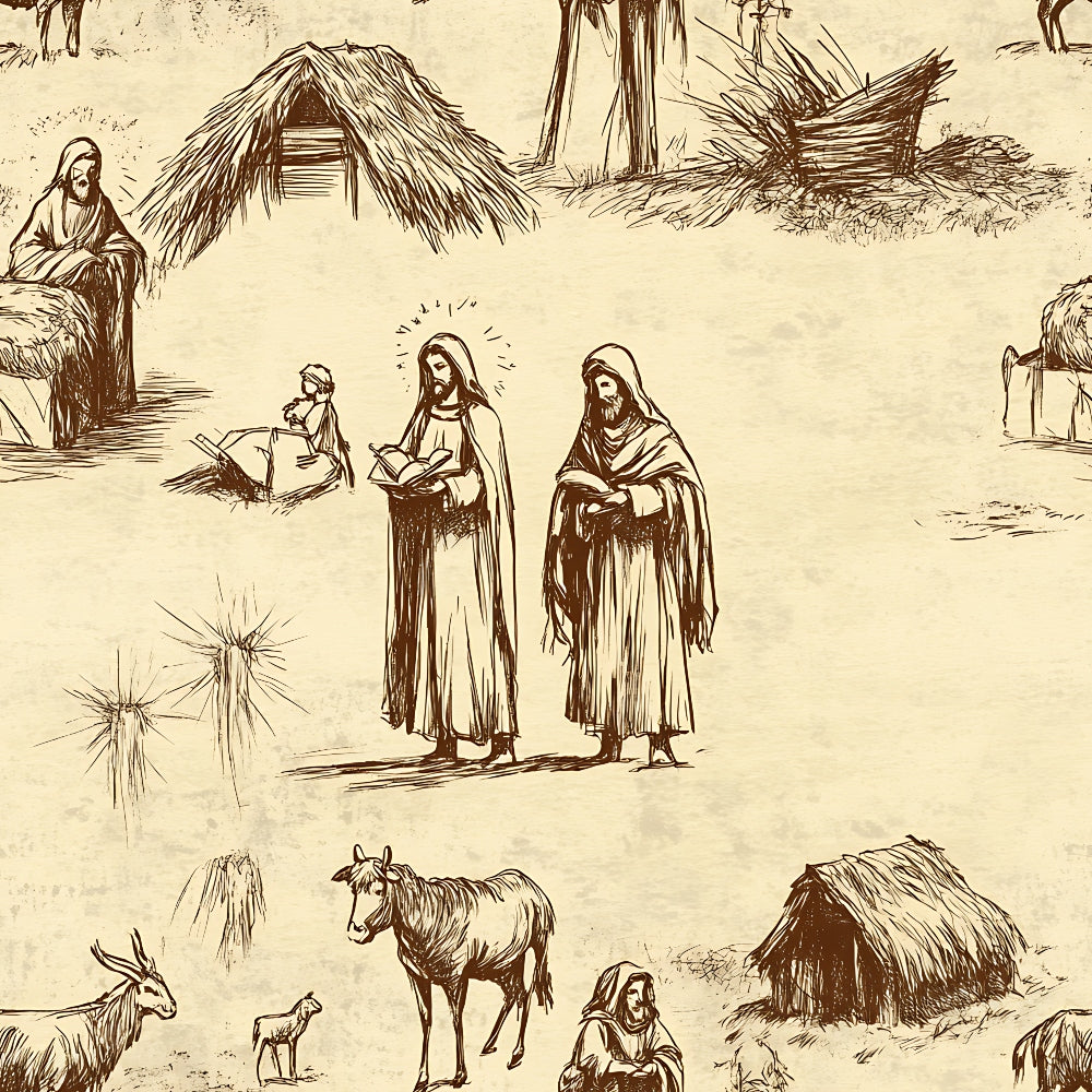Vintage Nativity Scenes Pattern 10 Quilting Cotton Fabric
