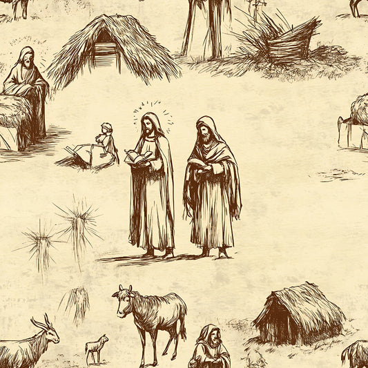 Vintage Nativity Scenes Pattern 10 Quilting Cotton Fabric