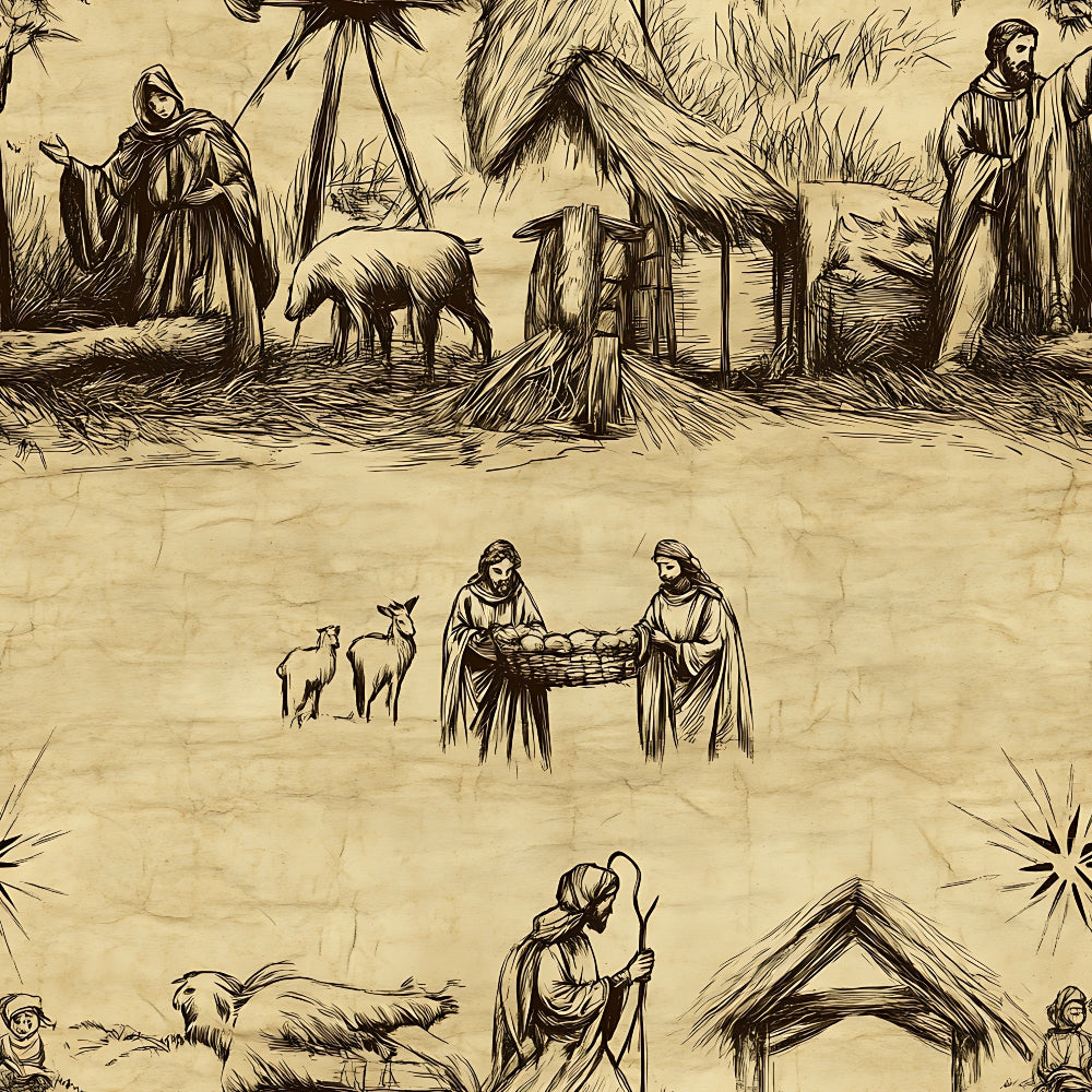 Vintage Nativity Scenes Pattern 11 Quilting Cotton Fabric