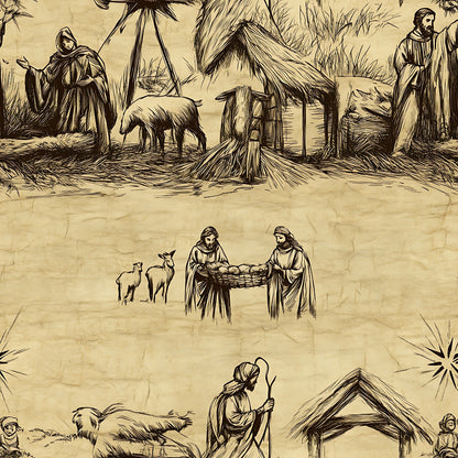 Vintage Nativity Scenes Pattern 11 Quilting Cotton Fabric
