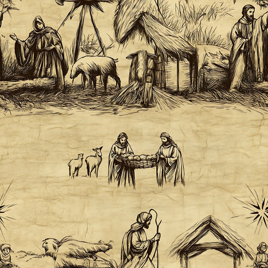 Vintage Nativity Scenes Pattern 11 Quilting Cotton Fabric