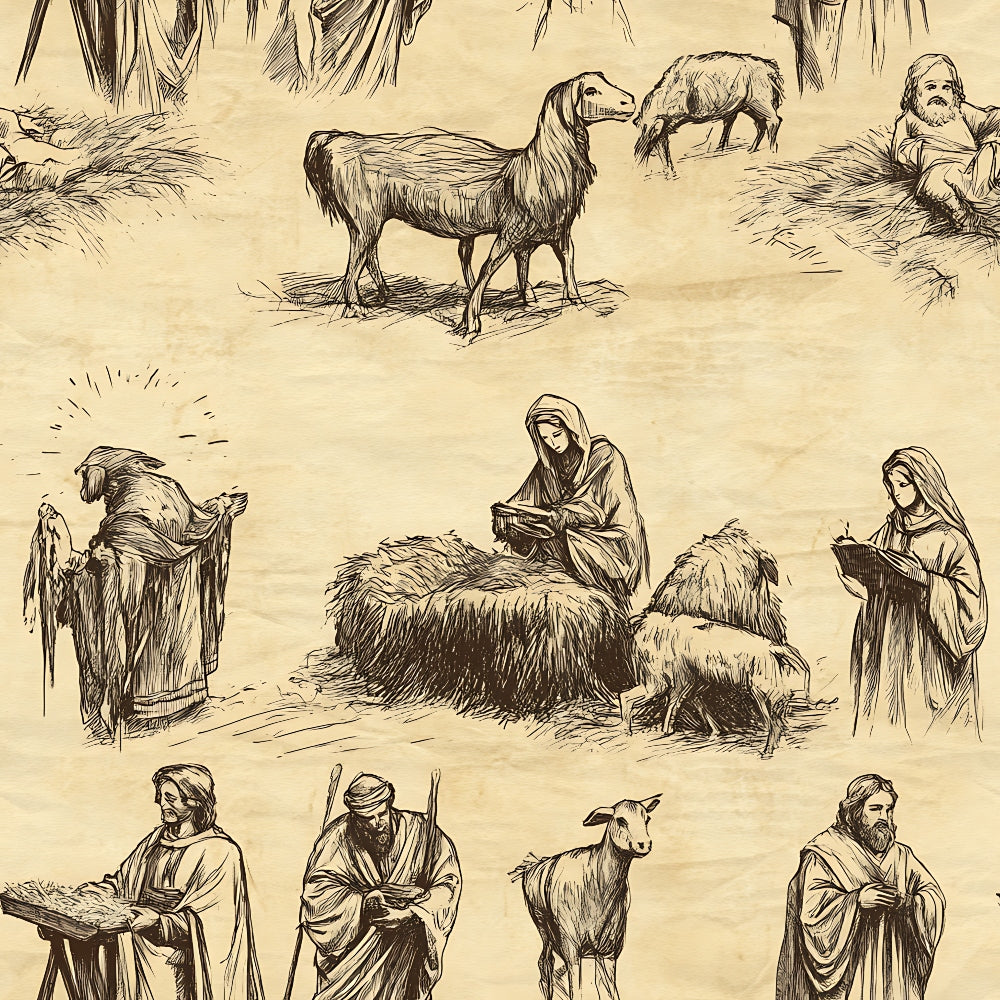 Vintage Nativity Scenes Pattern 14 Quilting Cotton Fabric