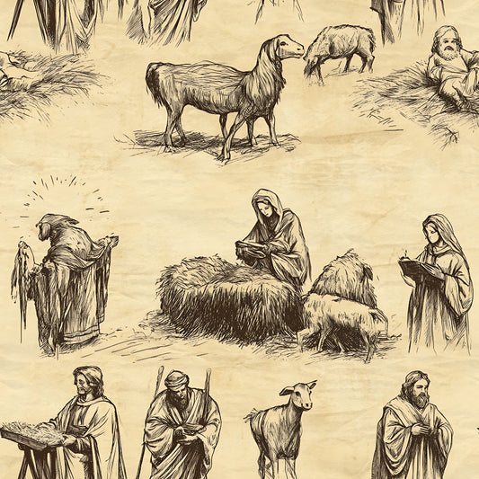 Vintage Nativity Scenes Pattern 14 Quilting Cotton Fabric