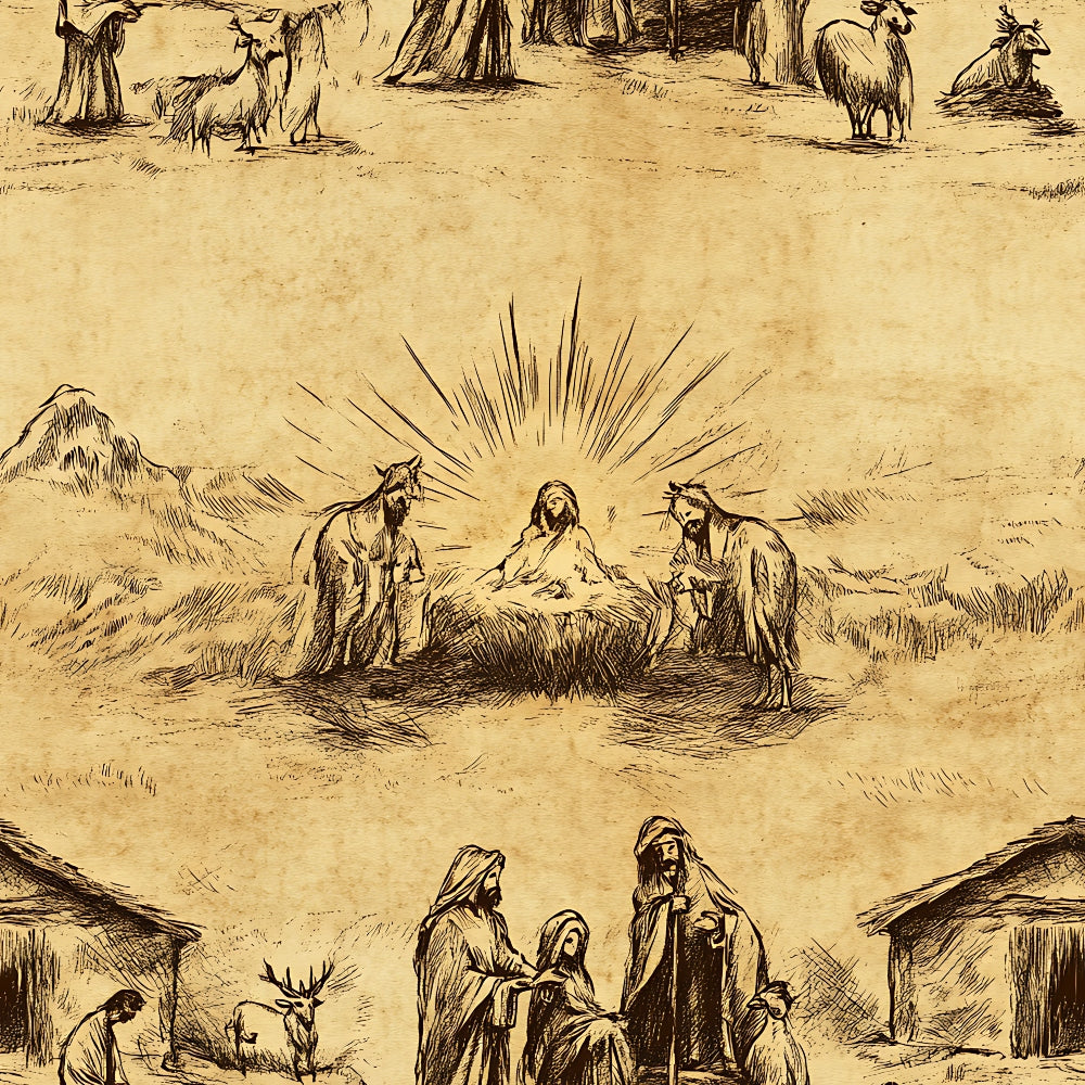 Vintage Nativity Scenes Pattern 15 Quilting Cotton Fabric