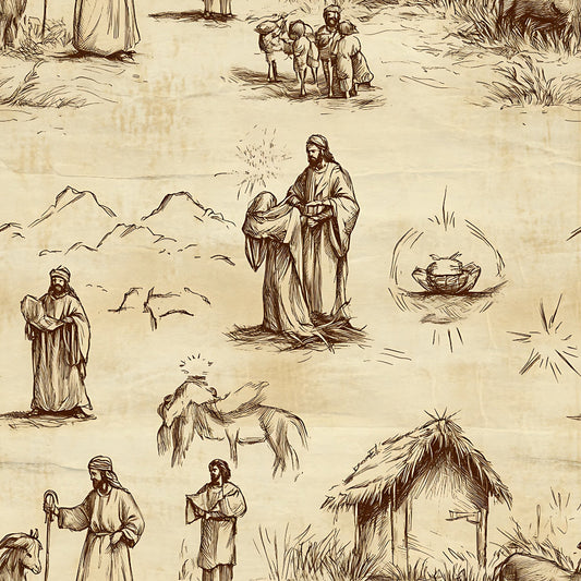 Vintage Nativity Scenes Pattern 17 Quilting Cotton Fabric