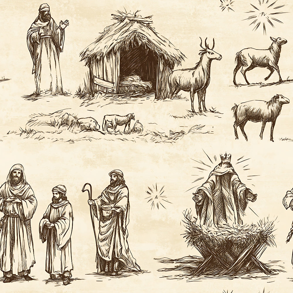 Vintage Nativity Scenes Pattern 18 Quilting Cotton Fabric
