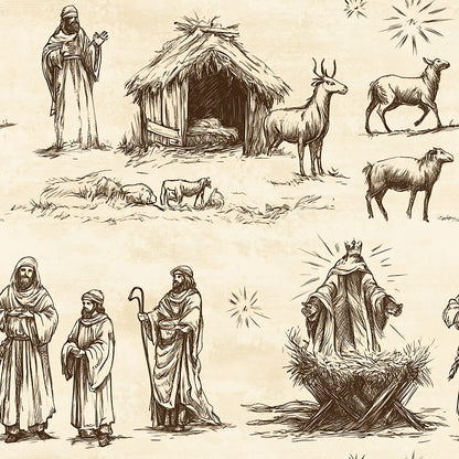 Vintage Nativity Scenes Pattern 18 Quilting Cotton Fabric