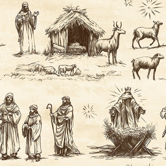 Vintage Nativity Scenes Pattern 18 Quilting Cotton Fabric