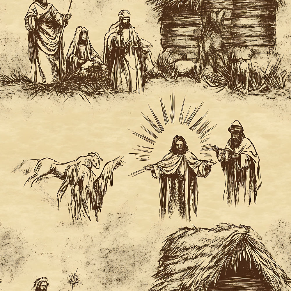 Vintage Nativity Scenes Pattern 5 Quilting Cotton Fabric