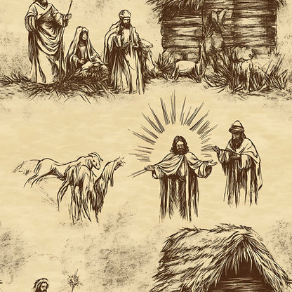 Vintage Nativity Scenes Pattern 5 Quilting Cotton Fabric