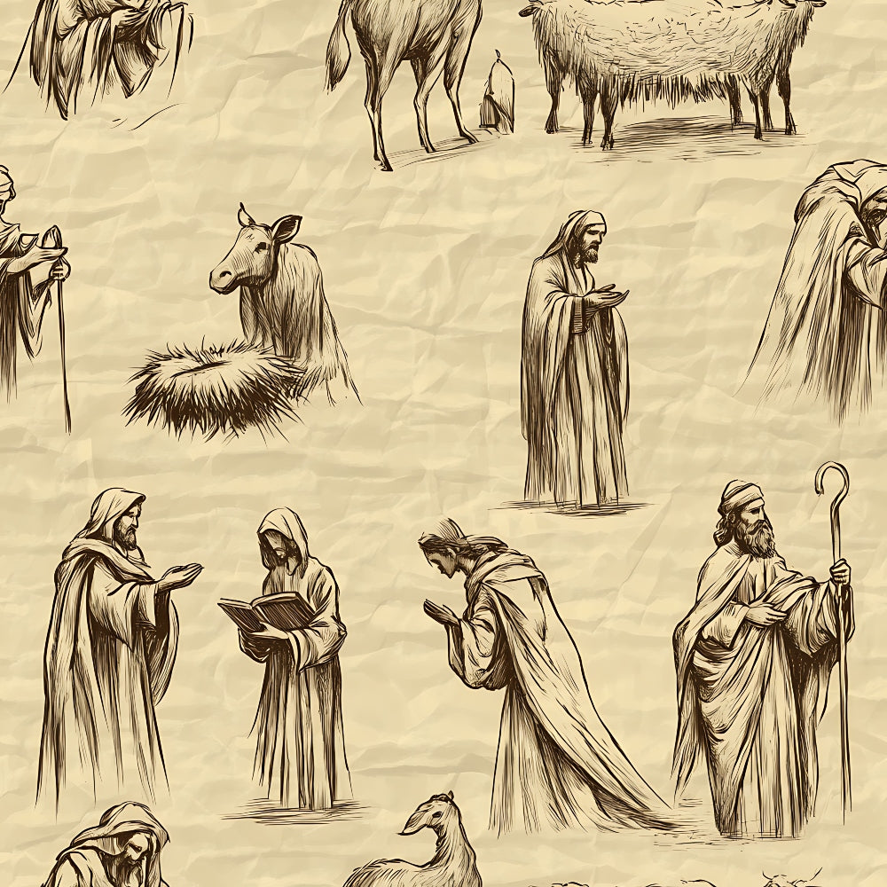 Vintage Nativity Scenes Pattern 6 Quilting Cotton Fabric