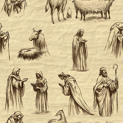 Vintage Nativity Scenes Pattern 6 Quilting Cotton Fabric