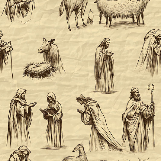 Vintage Nativity Scenes Pattern 6 Quilting Cotton Fabric