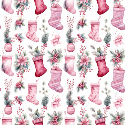 Vintage Pink Christmas Pattern 3 Quilting Cotton Fabric