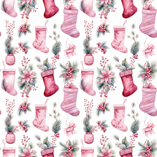 Vintage Pink Christmas Pattern 3 Quilting Cotton Fabric