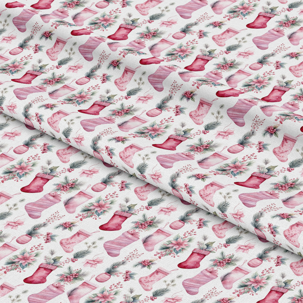 Vintage Pink Christmas Pattern 3 Quilting Cotton Fabric