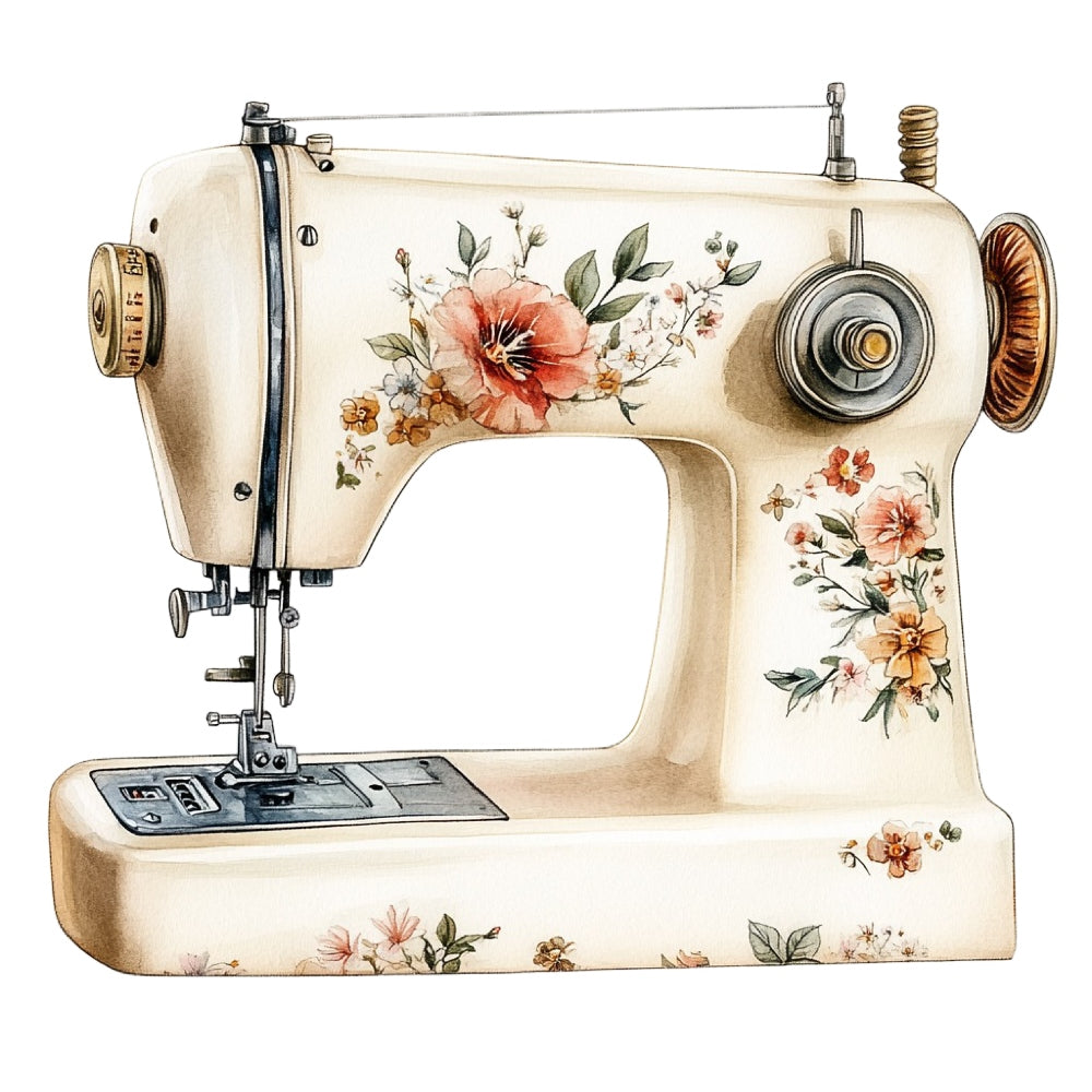 Vintage Sewing Machine Fabric Panel 5 featuring a delicate floral print on premium quilting cotton, proudly made in the USA.