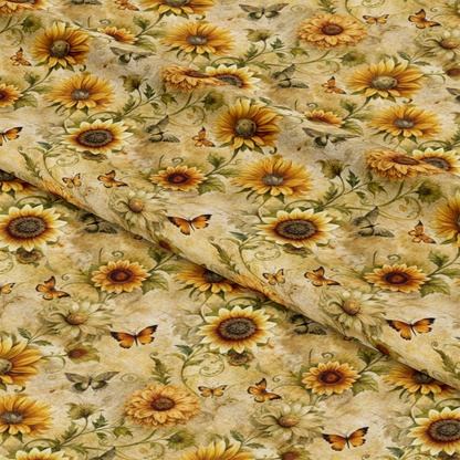 Vintage Sunflowers and Butterflies Pattern 10 Quilting Cotton Fabric