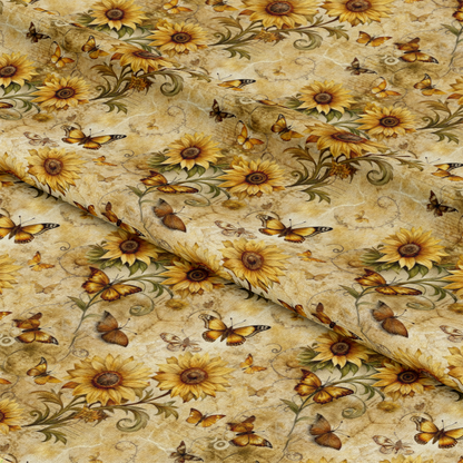 Vintage Sunflowers and Butterflies Pattern 12 Quilting Cotton Fabric