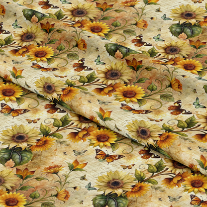 Vintage Sunflowers and Butterflies Pattern 2 Quilting Cotton Fabric