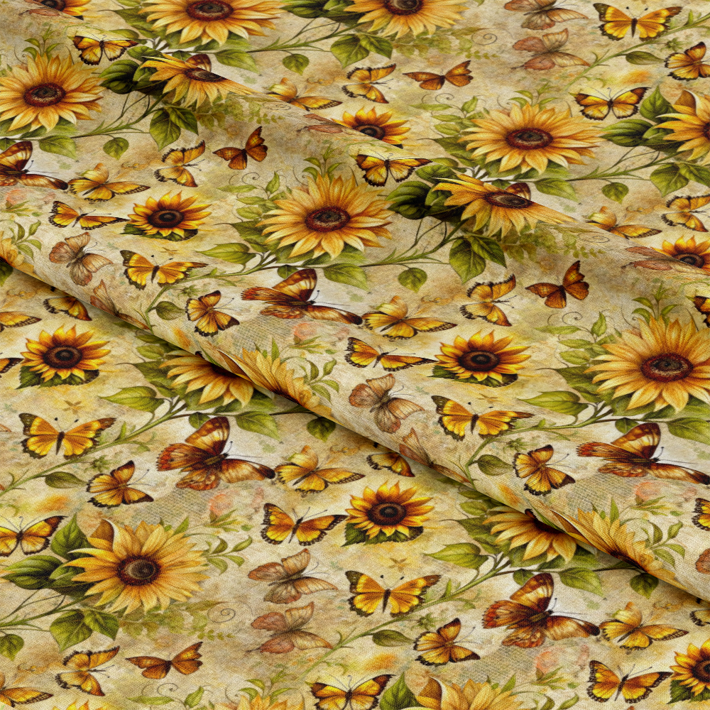 Vintage Sunflowers and Butterflies Pattern 3 Quilting Cotton Fabric