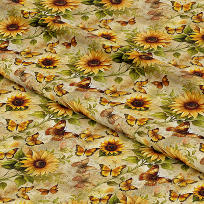 Vintage Sunflowers and Butterflies Pattern 3 Quilting Cotton Fabric