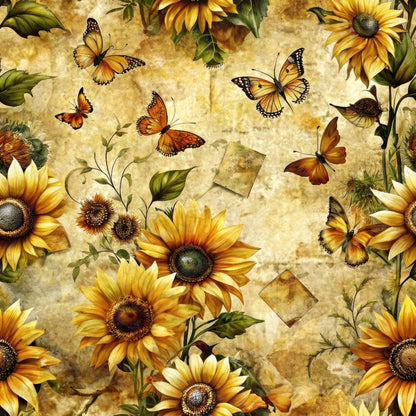 Vintage Sunflowers and Butterflies Pattern 4 Quilting Cotton Fabric