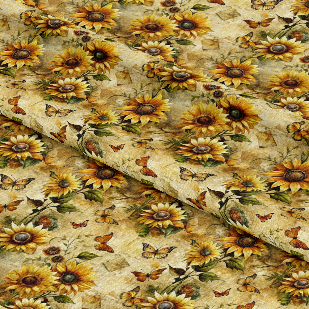 Vintage Sunflowers and Butterflies Pattern 4 Quilting Cotton Fabric