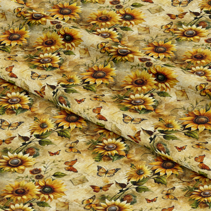 Vintage Sunflowers and Butterflies Pattern 4 Quilting Cotton Fabric