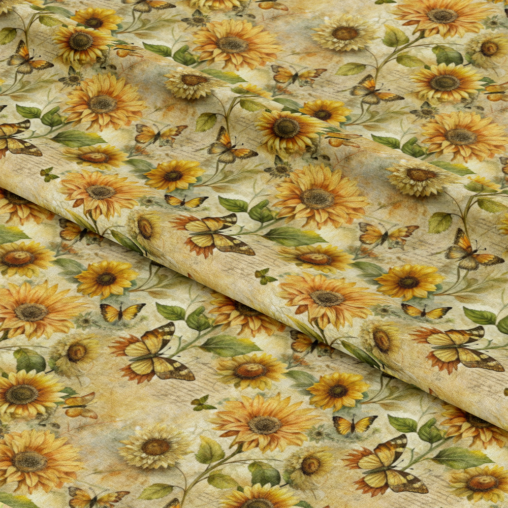 Vintage Sunflowers and Butterflies Pattern 5 Quilting Cotton Fabric