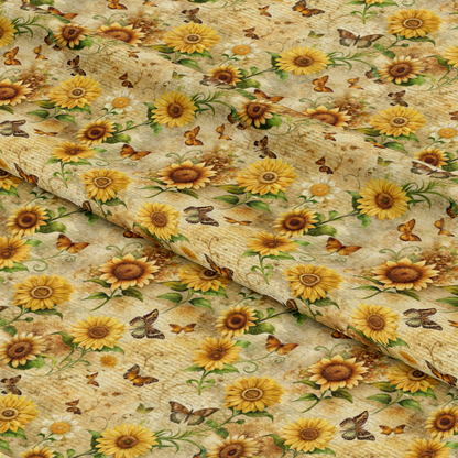 Vintage Sunflowers and Butterflies Pattern 6 Quilting Cotton Fabric