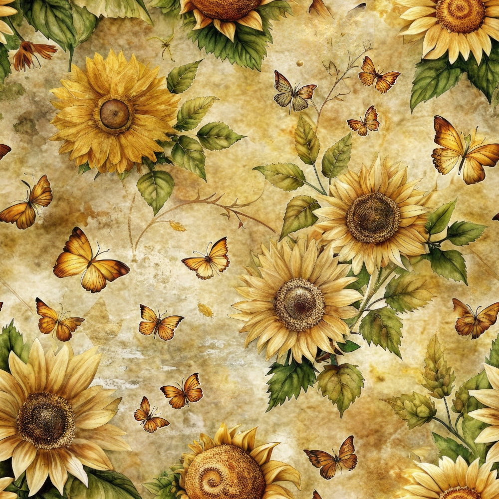 Vintage Sunflowers and Butterflies Pattern 7 Quilting Cotton Fabric